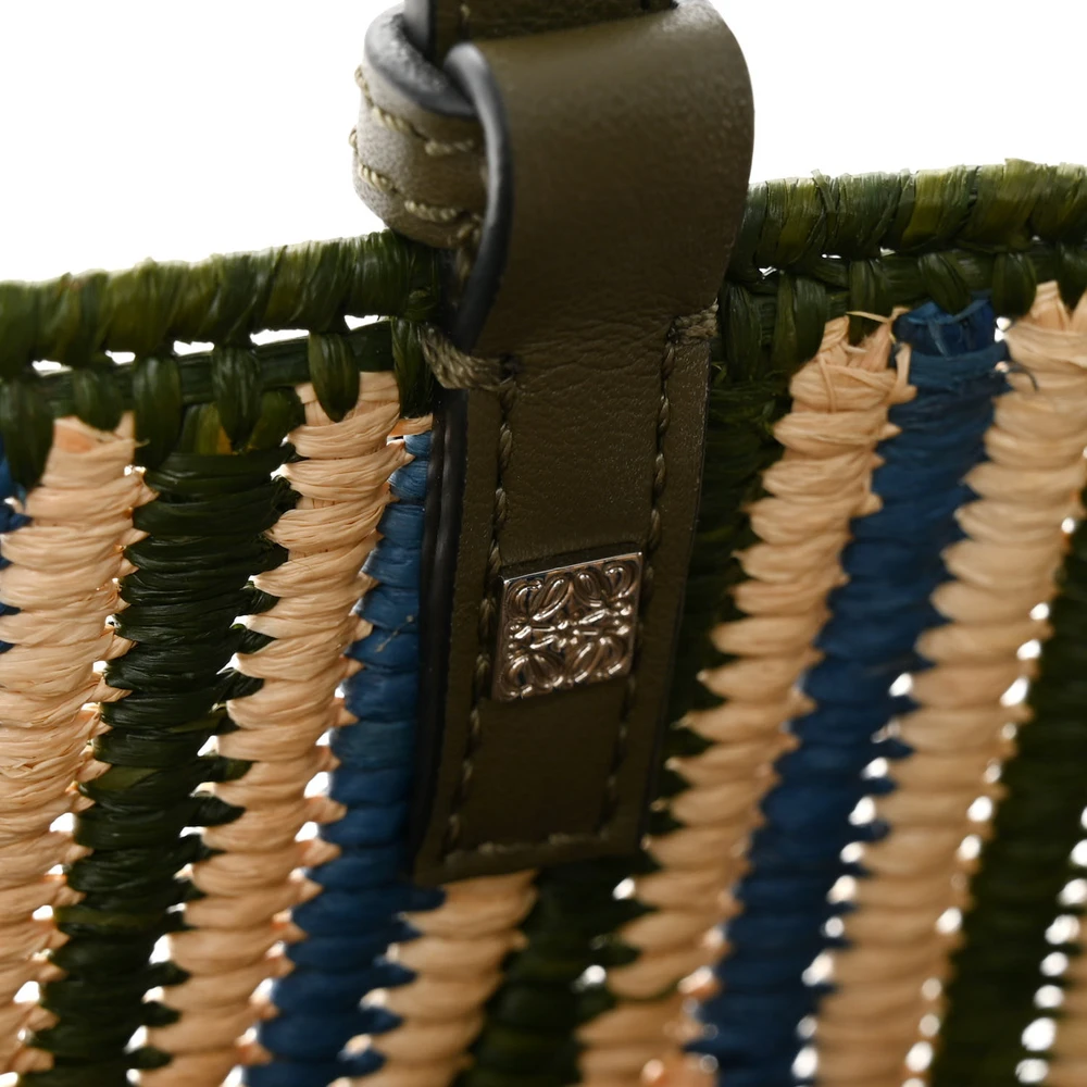 Lushentic Grade Handbags - Basket Tote Bag in Natural Khaki & Blue - Image 8