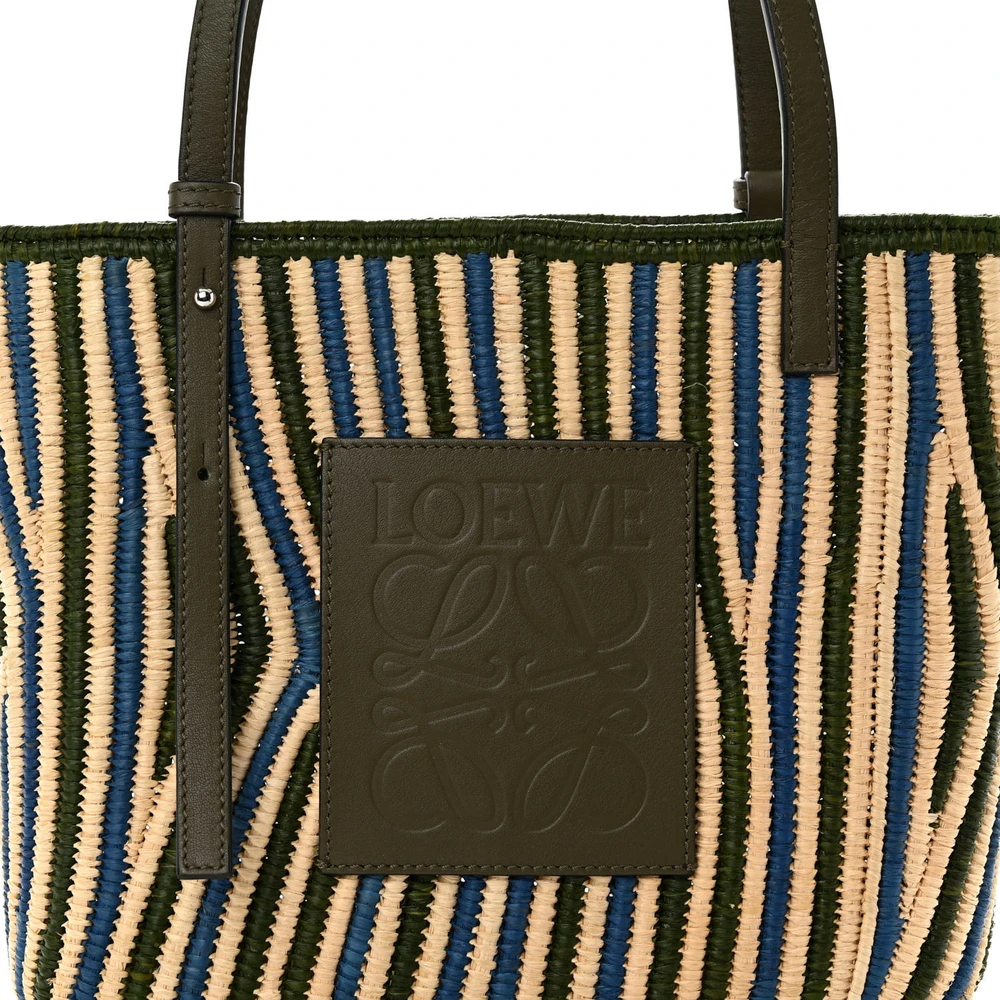 Lushentic Grade Handbags - Basket Tote Bag in Natural Khaki & Blue - Image 2