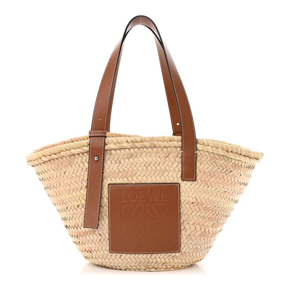 Lushentic Loewe Basket Tote Bag Small NaturalTan Raffia & Calfskin Leather Front