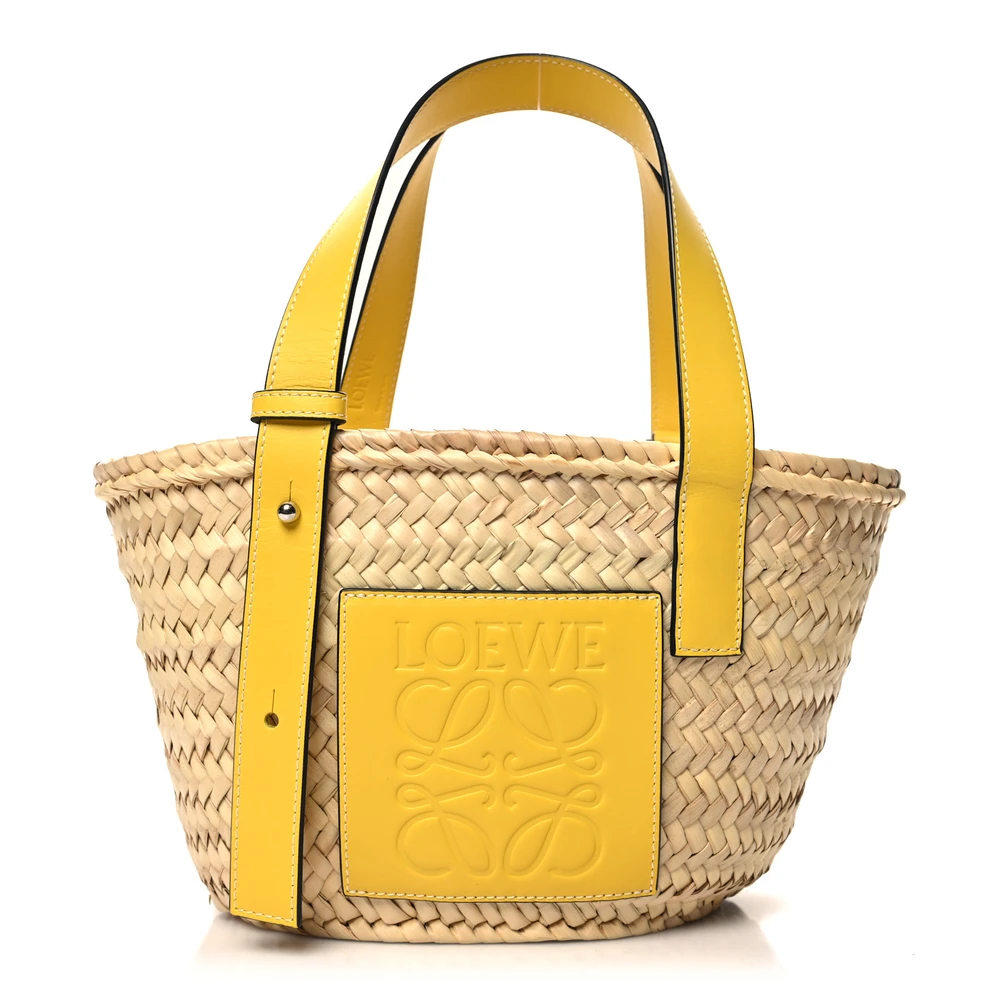 Lushentic Loewe Basket Tote Bag Small NaturalYellow Raffia & Calfskin Leather Front