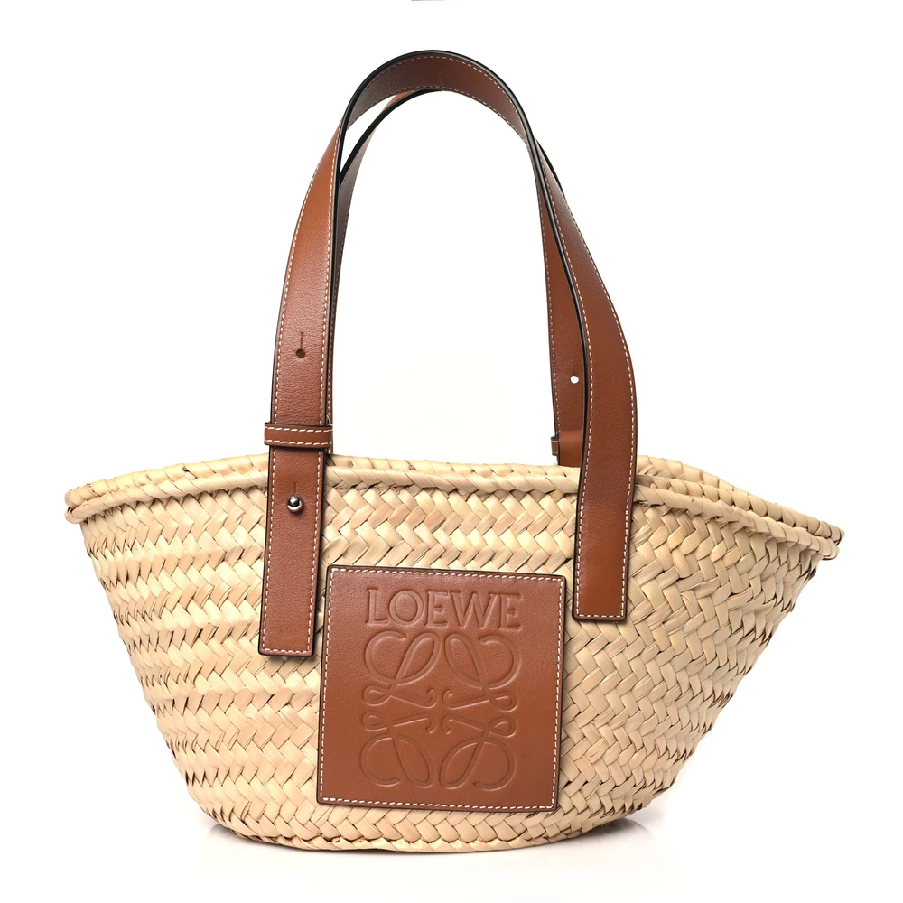 Lushentic Loewe Basket Tote Bag Small Raffia & Calfskin Leather TanNatural Front