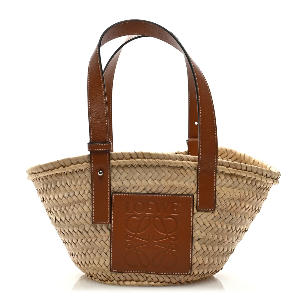 Lushentic Loewe Basket Tote Bag Small TanNatural Raffia & Calfskin Leather Front