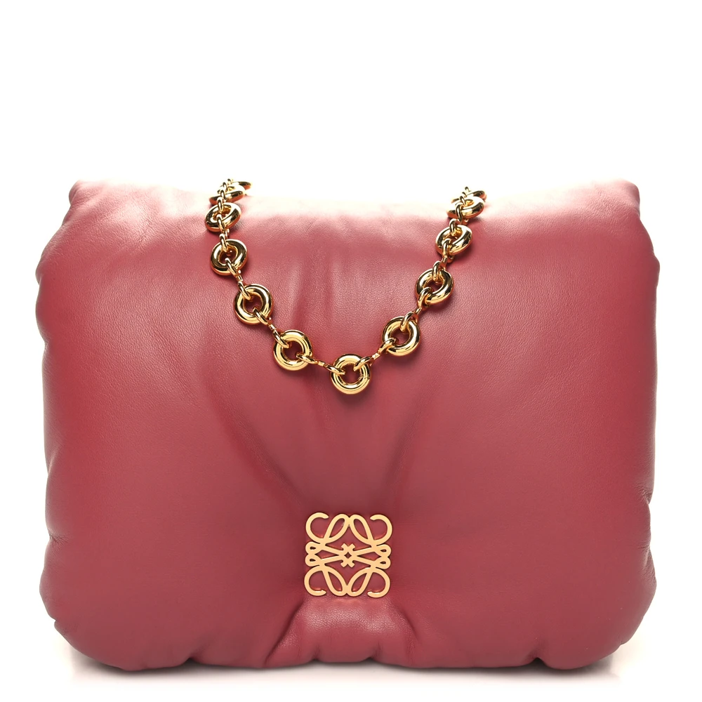 Lushentic Loewe Goya Puffer Bag Medium Plumrose Lambskin Leather Gold Hardware Front