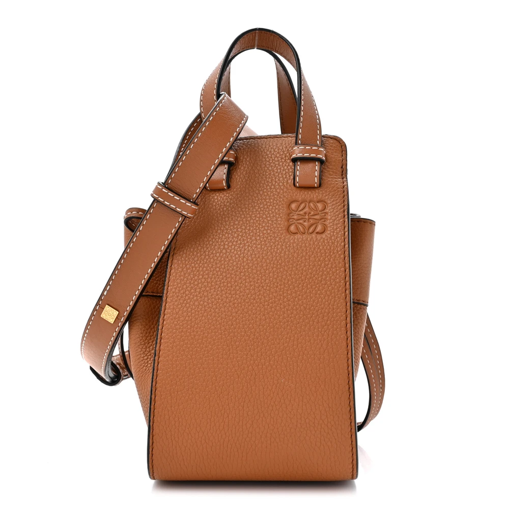 Lushentic Loewe Hammock Shoulder Bag Mini Tan Calfskin Leather Gold Hardware Front