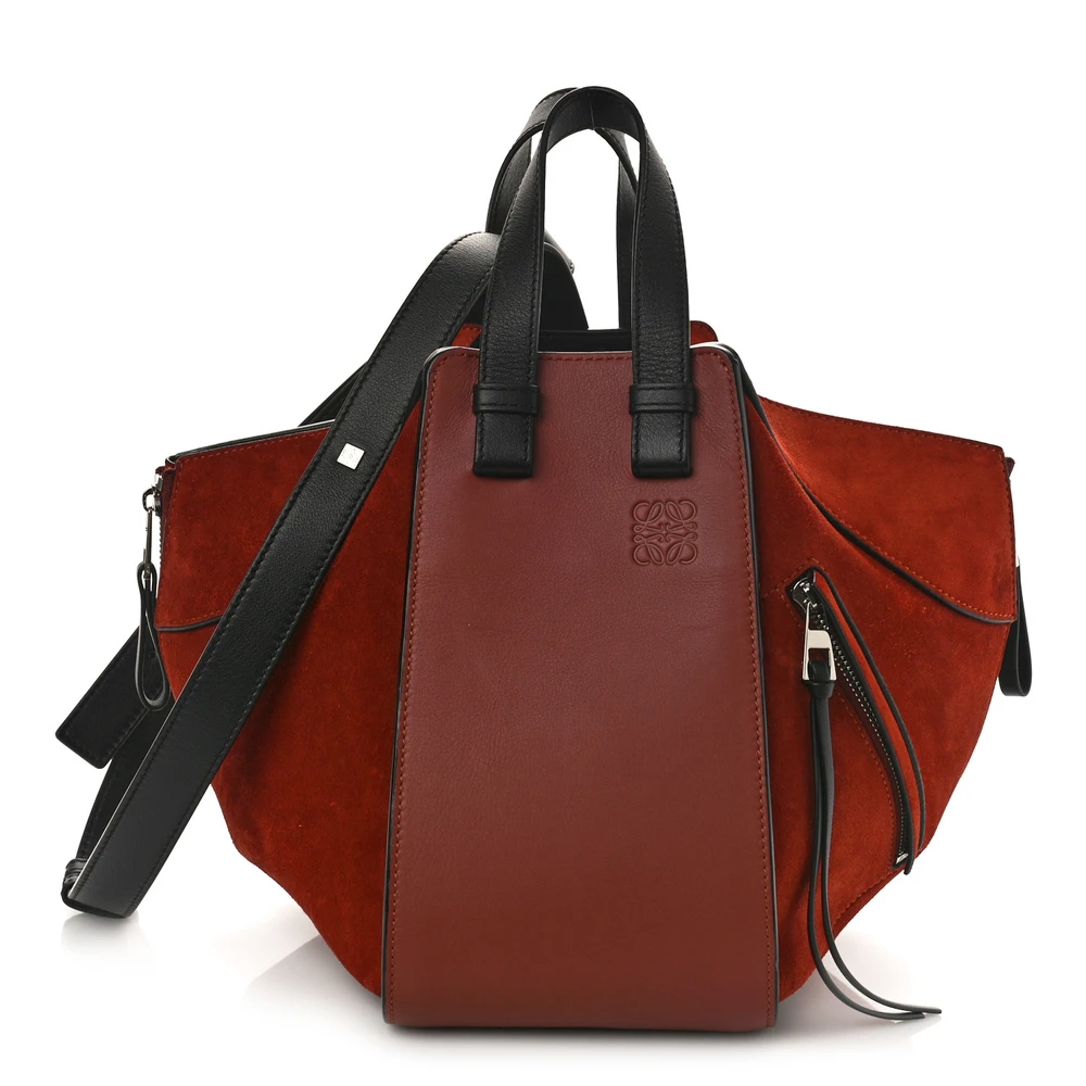 Lushentic Loewe Hammock Shoulder Bag Small Red Calfskin Leather & Suede Silver Hardware Front