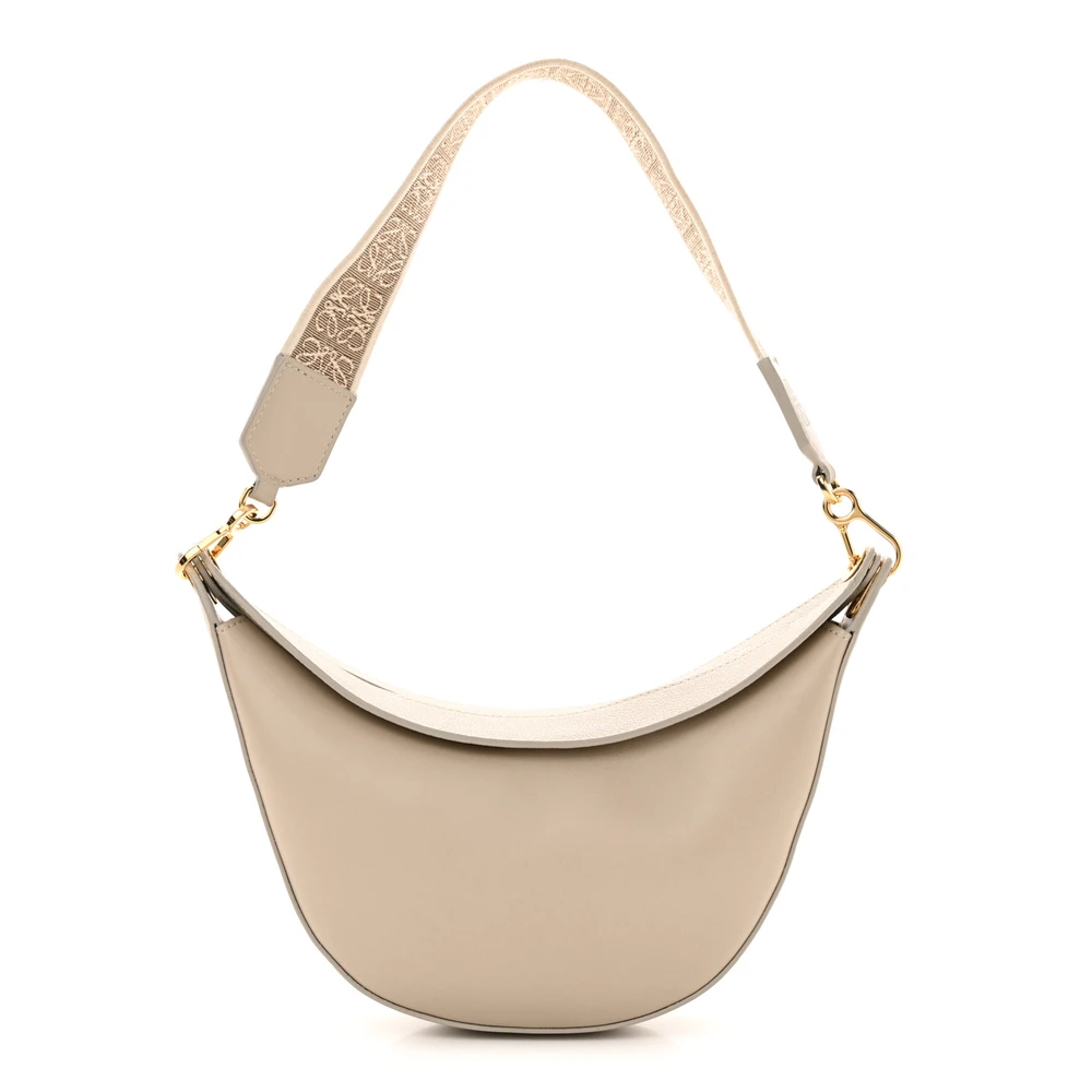 Lushentic Loewe Luna Bag Small Oat Satin & Jacquard Calfskin Leather Gold Hardware Front