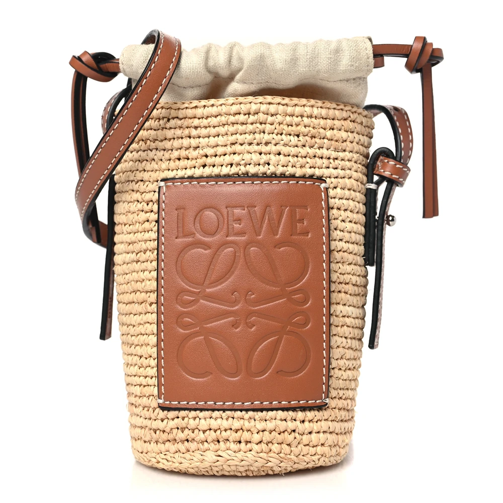 Lushentic Loewe Paula_s Ibiza Bucket Bag Medium NaturalTan Calfskin Leather & Raffia Front