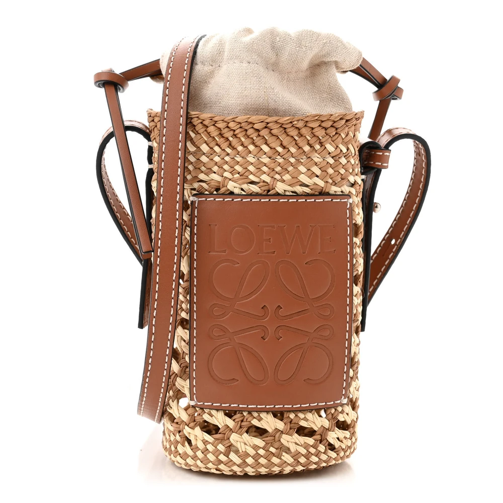 Lushentic Loewe Paula_s Ibiza Pocket Bucket Bag Medium NaturalTan Calfskin Leather & Raffia Front