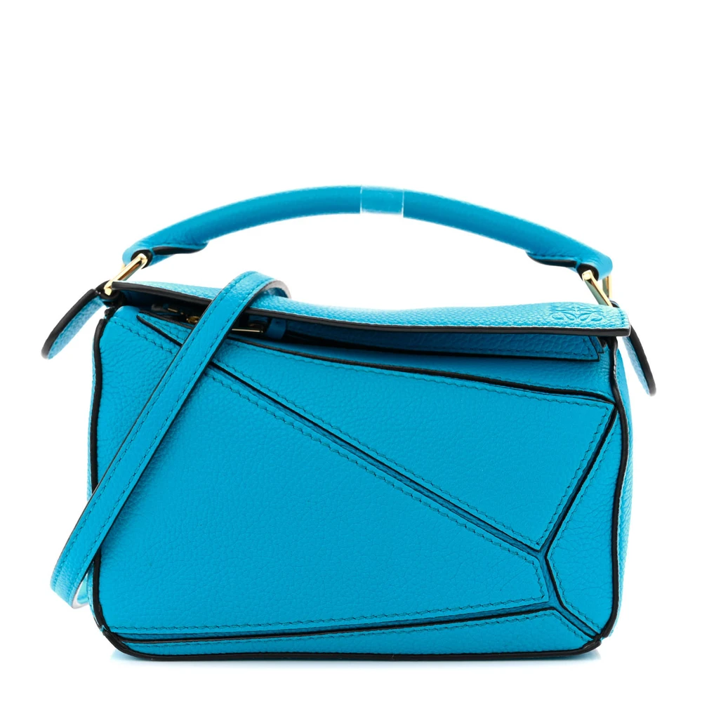 Lushentic Loewe Puzzle Bag Mini Cyan Calfskin Leather Front
