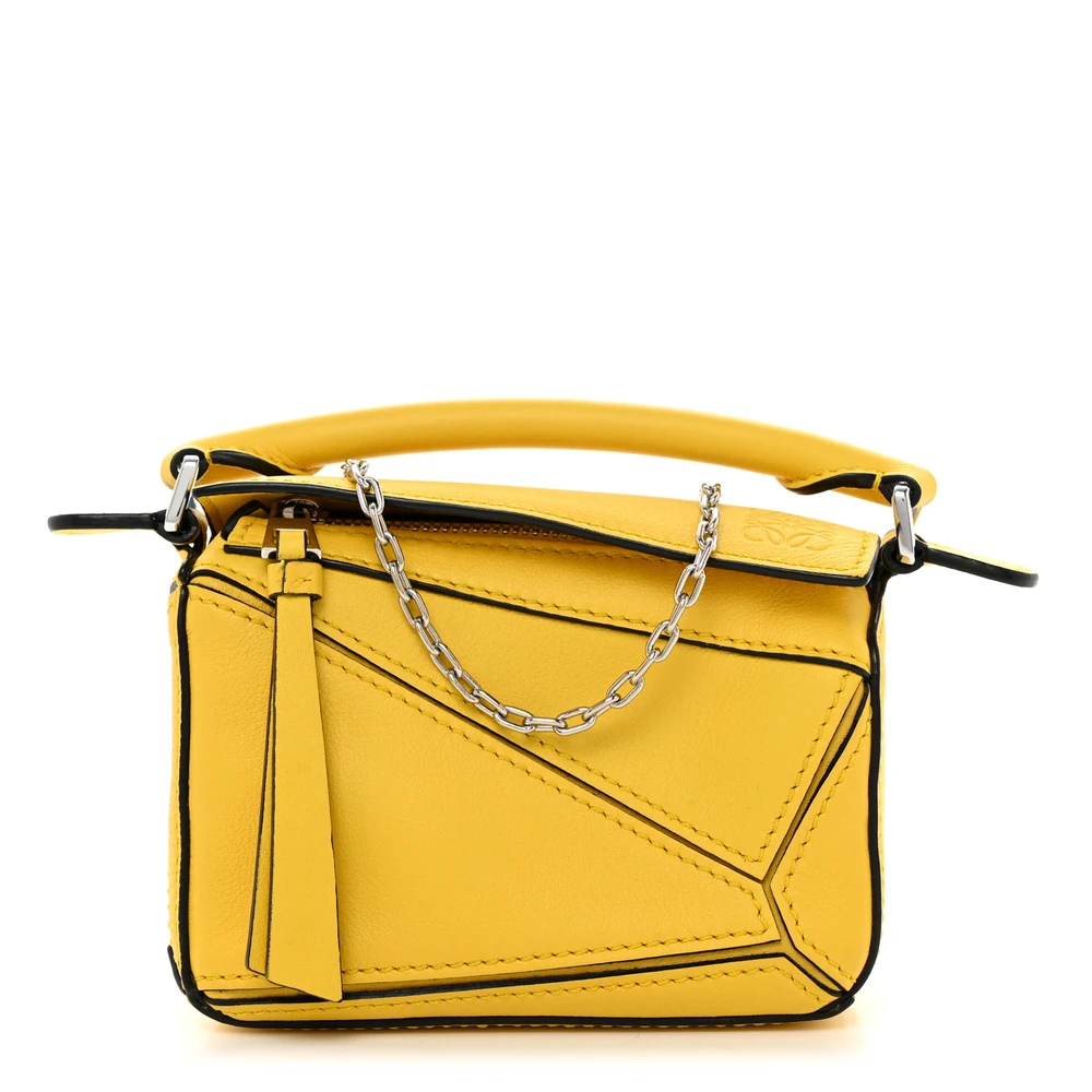 Lushentic Loewe Puzzle Bag Nano Yellow Calfskin Leather Silver Hardware Front
