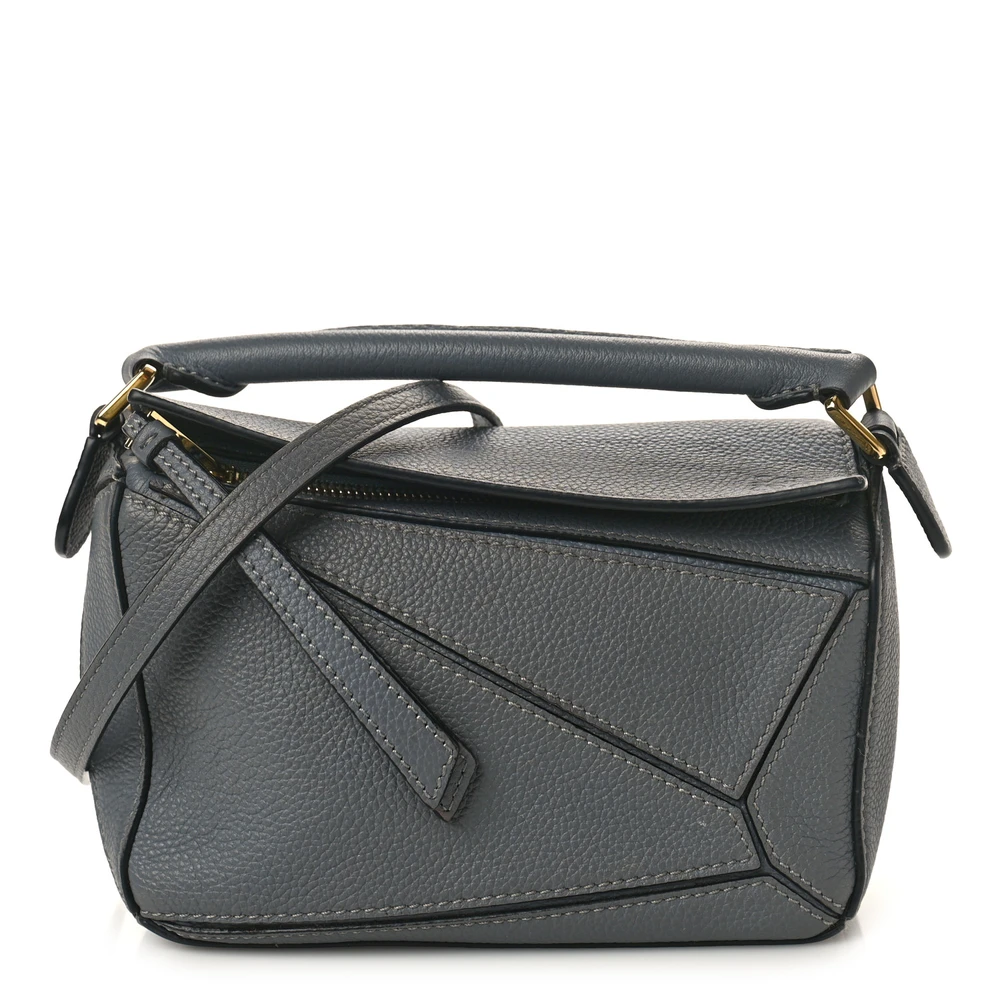Lushentic Loewe Puzzle Edge Bag Mini Gunmetal Soft Grained Calfskin Leather Front