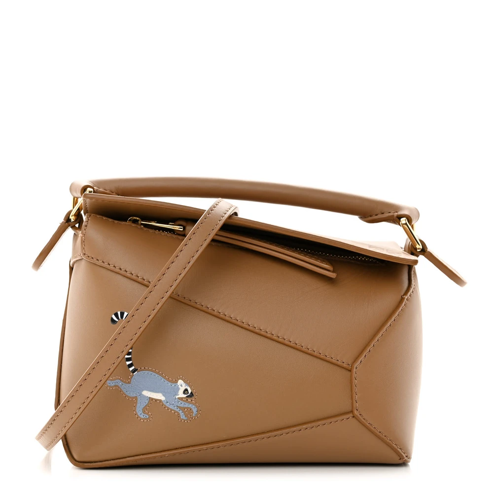 Lushentic Loewe x Suna Fujita Lemur Puzzle Edge Bag Mini Brown Satin Calfskin Leather Front