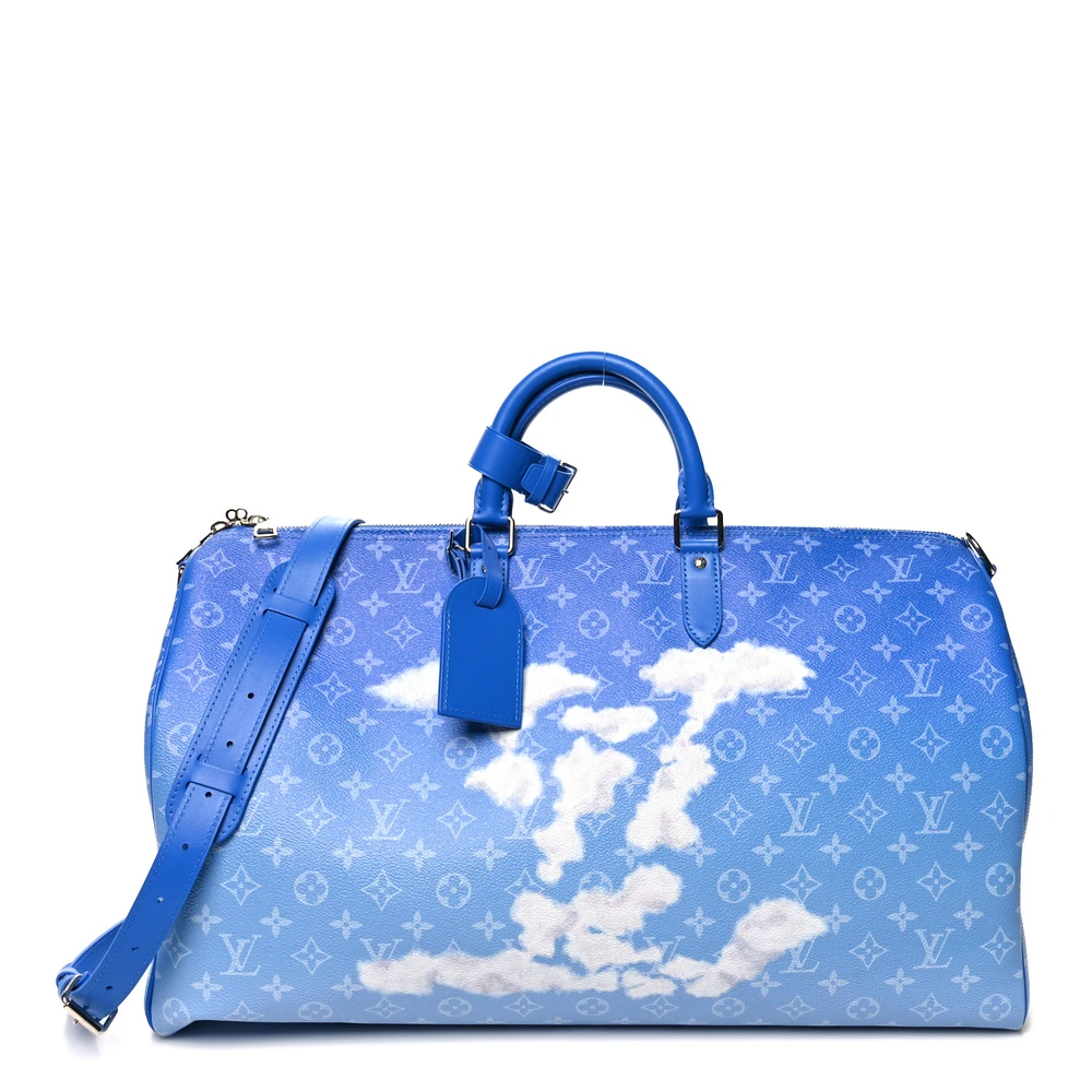 Lushentic Louis Vuitton Clouds Keepall Bandoulière 50 Blue Monogram Canvas Silver Hardware Front