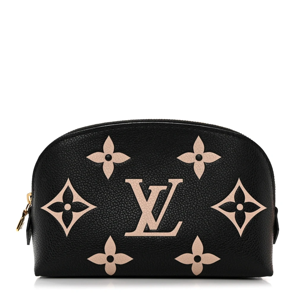 Lushentic Louis Vuitton Cosmetic Pouch BB Black_Beige Giant Monogram Empreinte Leather Front