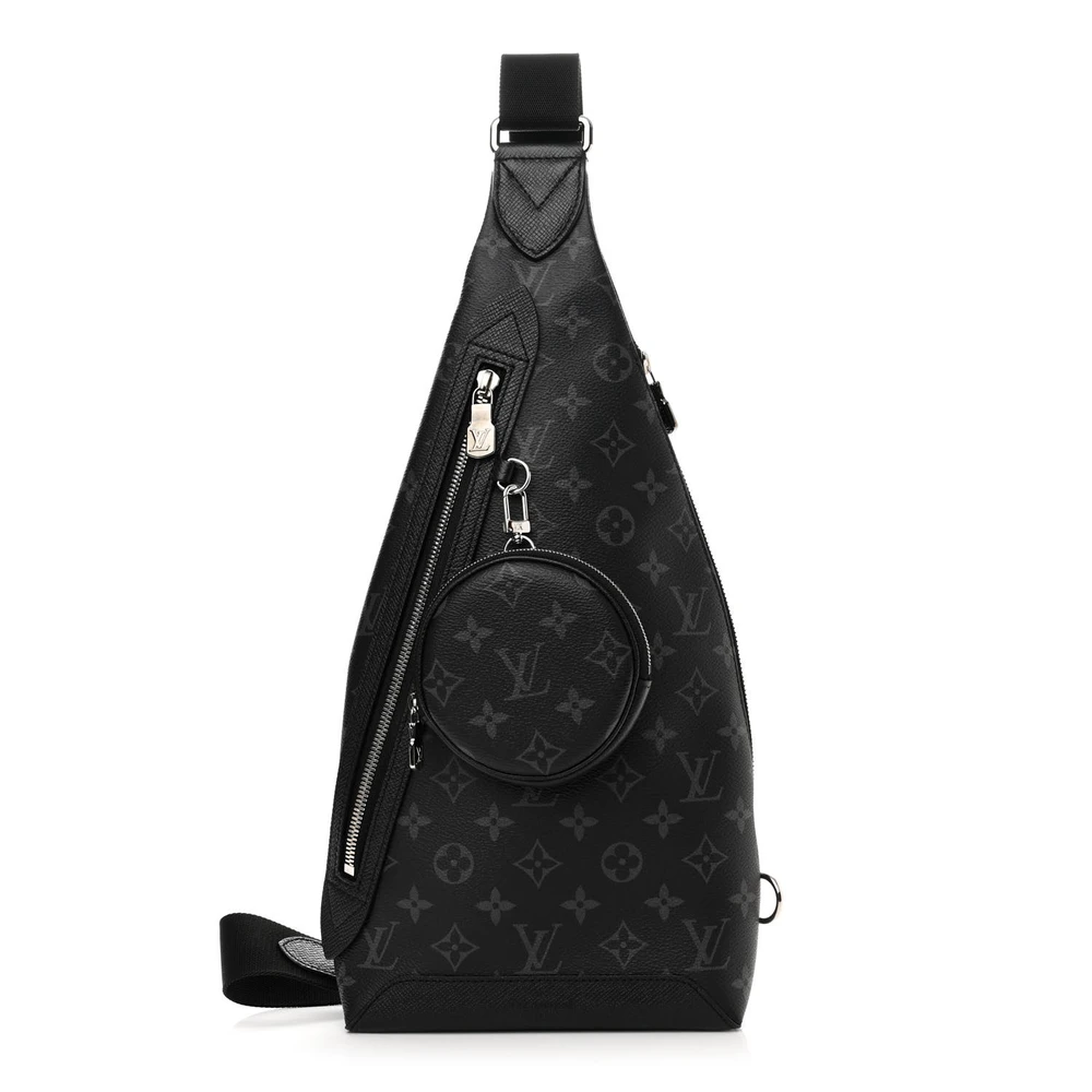 Lushentic Louis Vuitton Duo Slingbag MM Black Taigarama Leather Silver Hardware Front