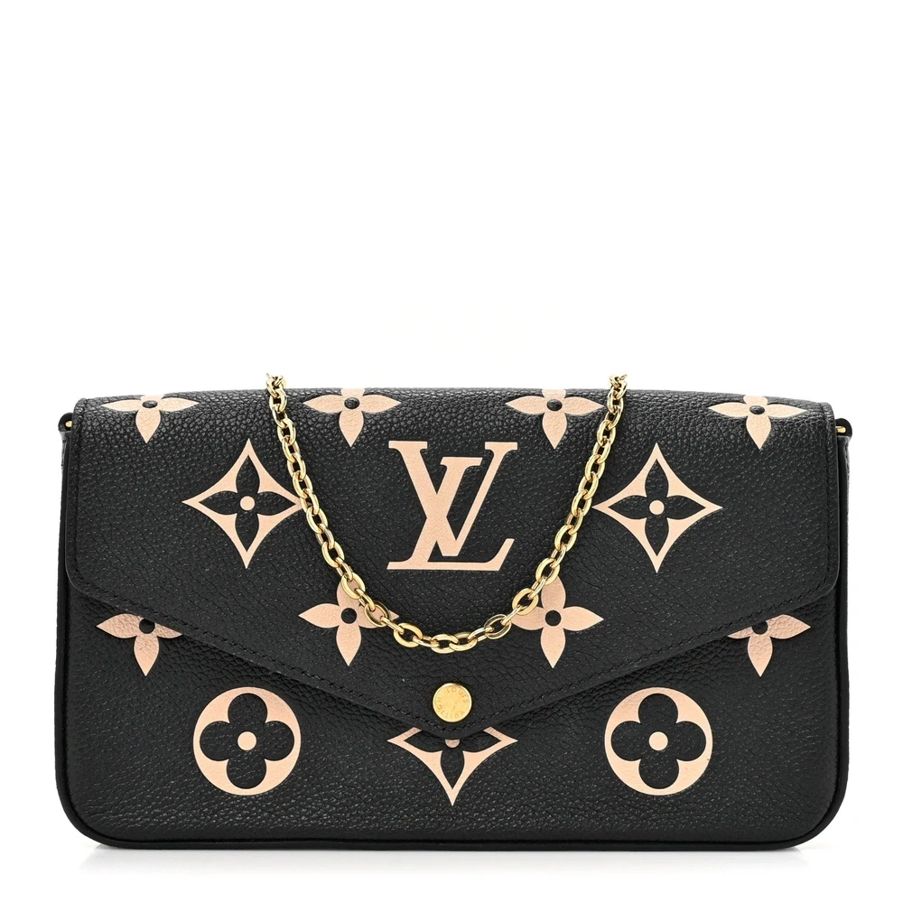 Lushentic Louis Vuitton Felicie Pochette PM Black_Beige Giant Monogram Empreinte Leather Gold Hardware Front