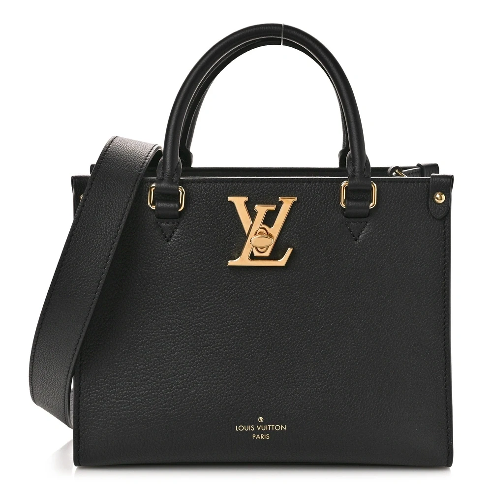 Lushentic Louis Vuitton Lock & Go Tote PM Black Calfskin Leather Gold Hardware Front