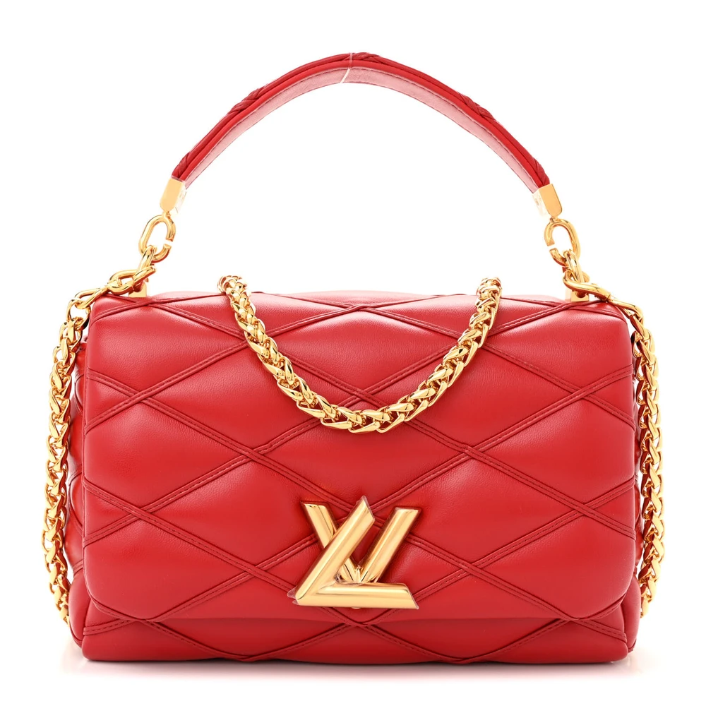 Lushentic Louis Vuitton Malletage Top Handle GO-14 MM Rouge Lambskin Leather Gold Hardware Front