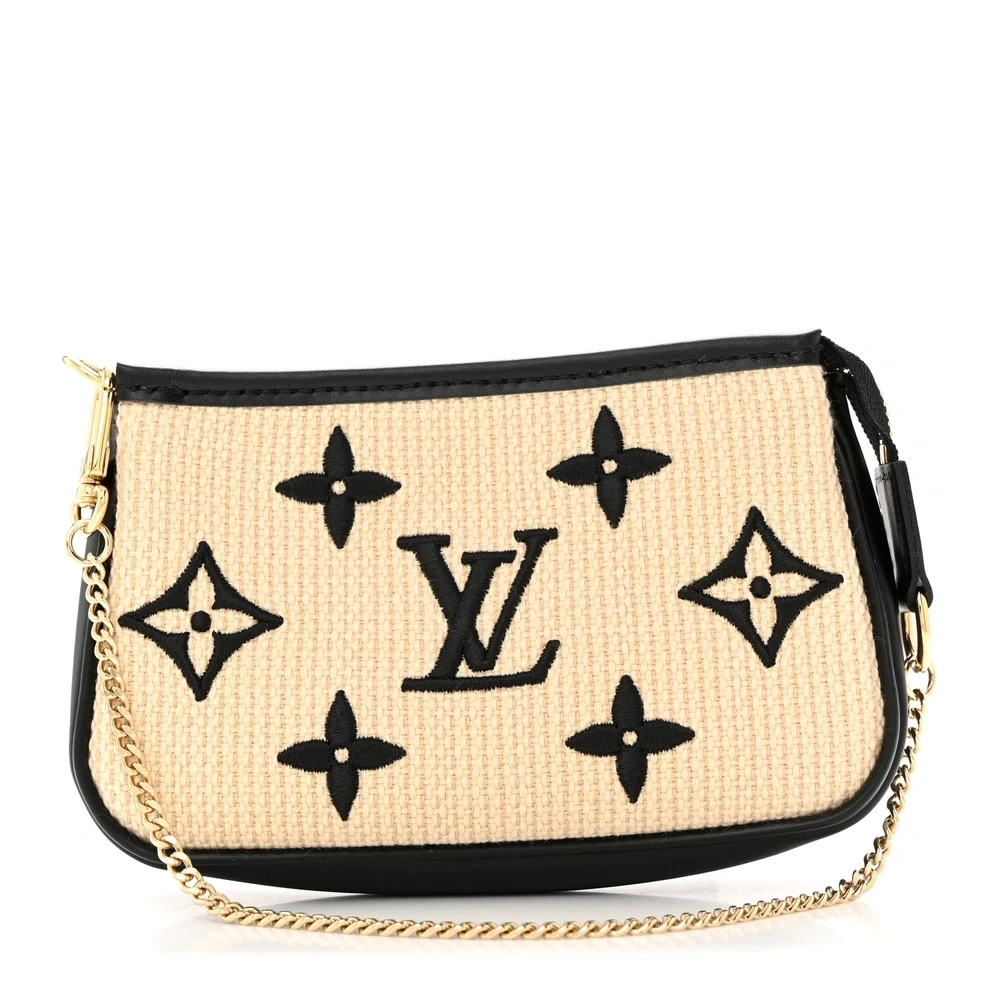 Lushentic Louis Vuitton Mini Pochette Accessoires Beige_Black Giant Monogram Cotton Gold Hardware Front
