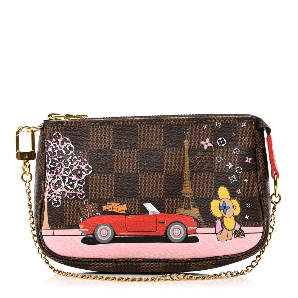 Lushentic Louis Vuitton Mini Pochette Accessories 2019 Christmas Animation Damier Ebene Canvas Gold Hardware Front