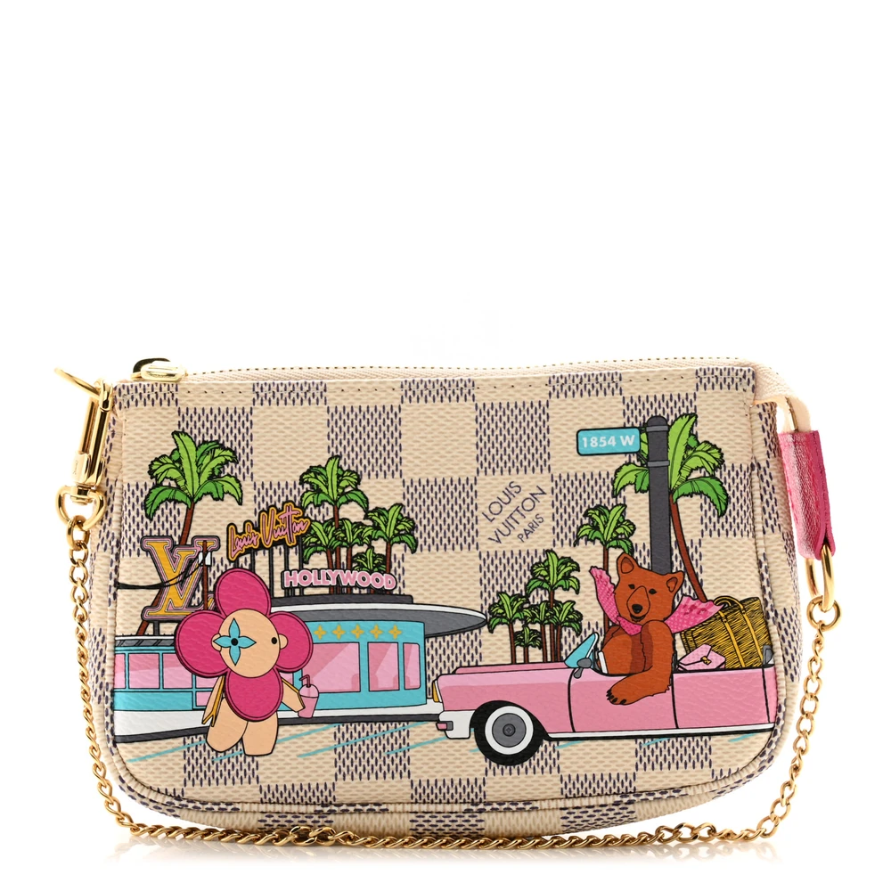 Lushentic Louis Vuitton Mini Pochette Accessories 2021 Christmas Animation Hollywood Fuchsia Damier Azur Canvas Gold Hardware Front