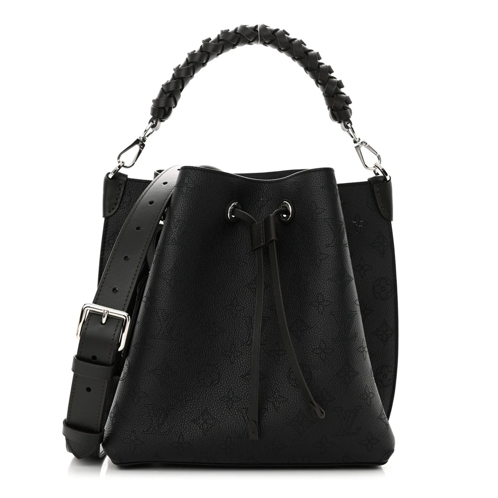 Lushentic Louis Vuitton Muria MM Black Mahina Leather Silver Hardware Front