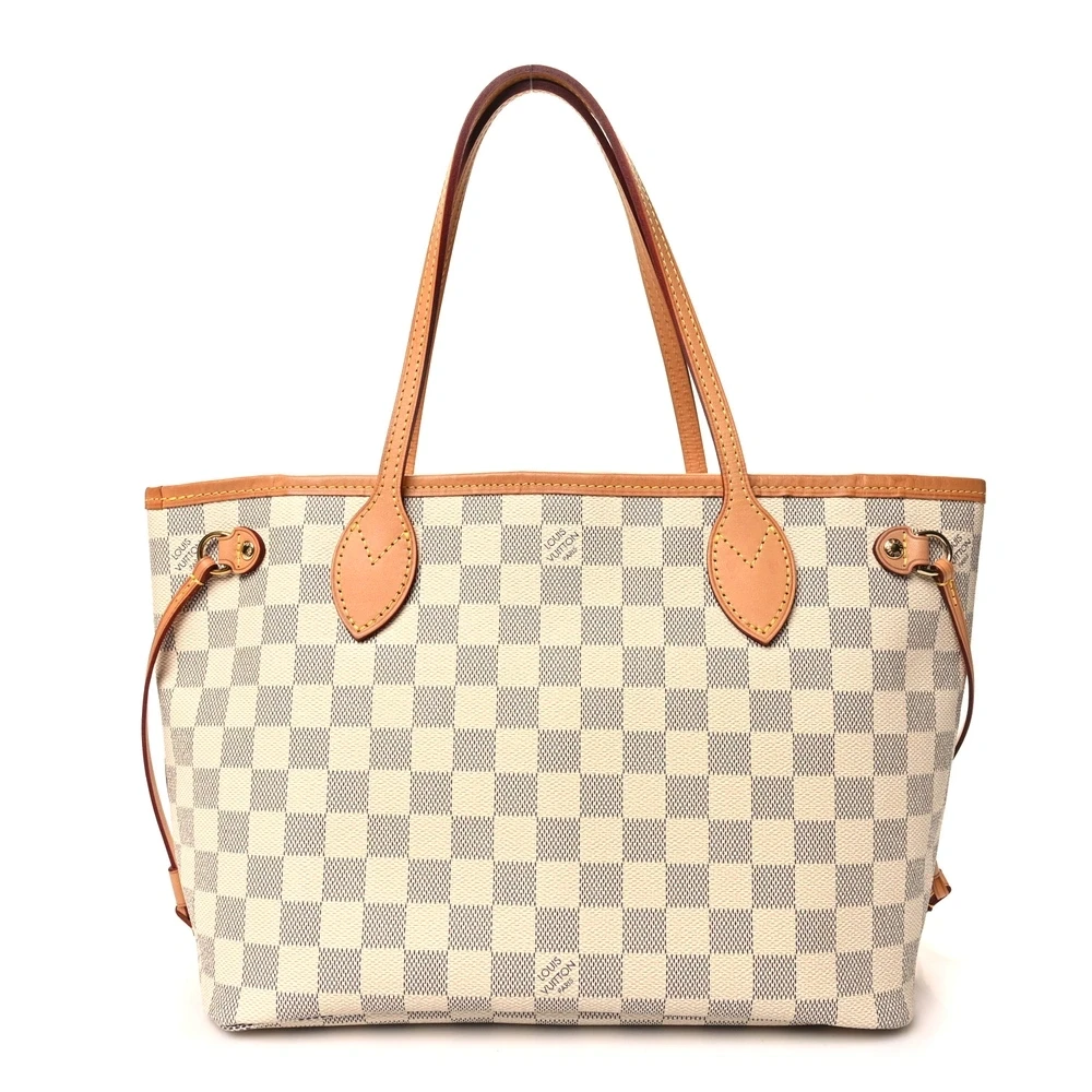 Lushentic Louis Vuitton Neo Neverfull PM Damier Azur Canvas Beige Interior Gold Hardware Front