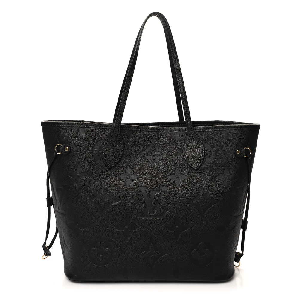 Lushentic Louis Vuitton Neverfull MM Black Giant Monogram Empreinte Leather Front