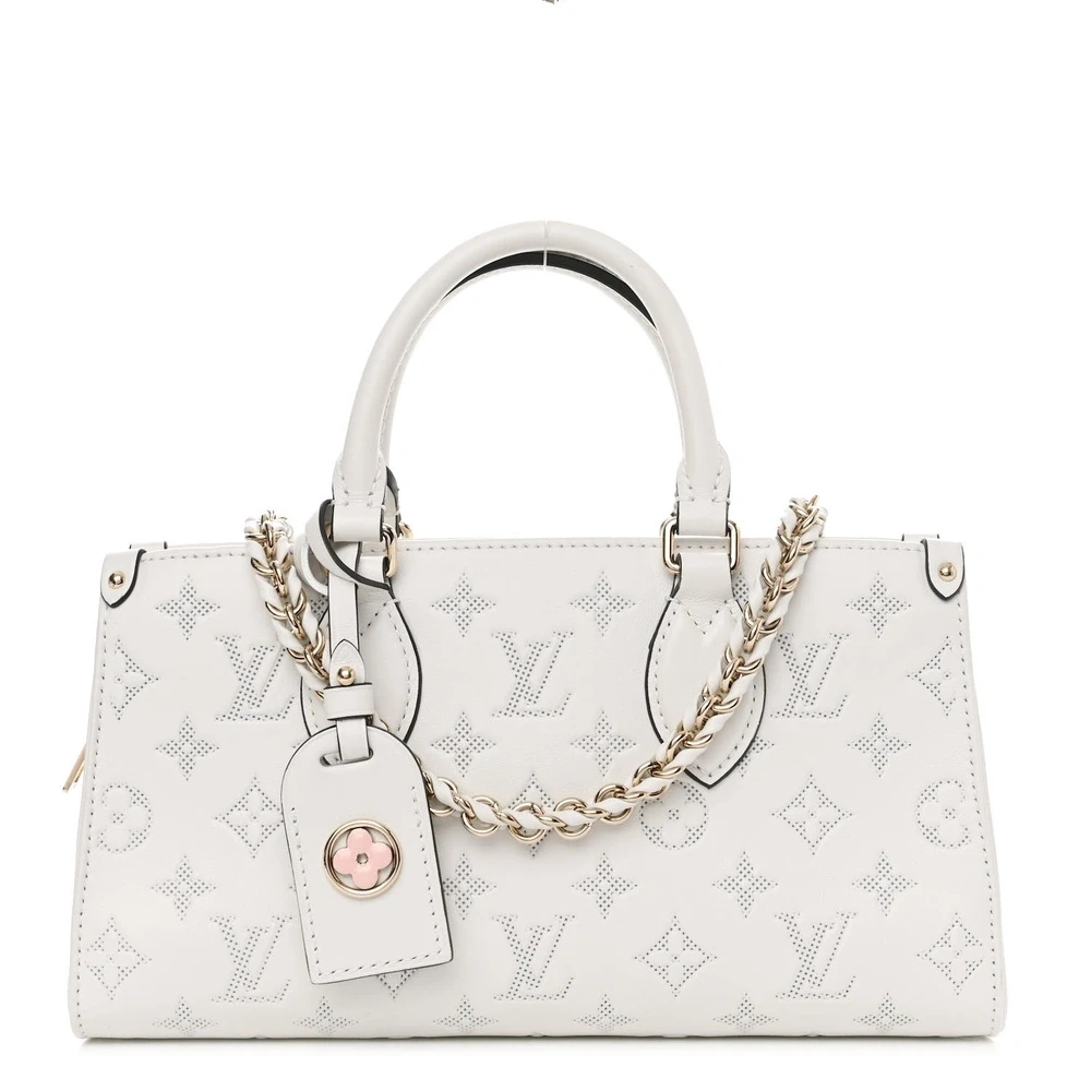 Lushentic Louis Vuitton OnTheGo East West PM White Embossed Monogram Calfskin Leather Light Gold Hardware Front