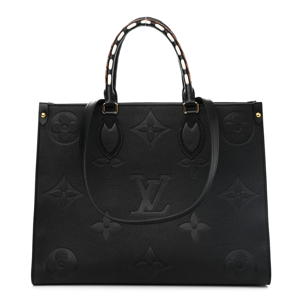Lushentic Louis Vuitton OnTheGo MM Black Giant Monogram Empreinte Leather Wild at Heart Gold Hardware Front