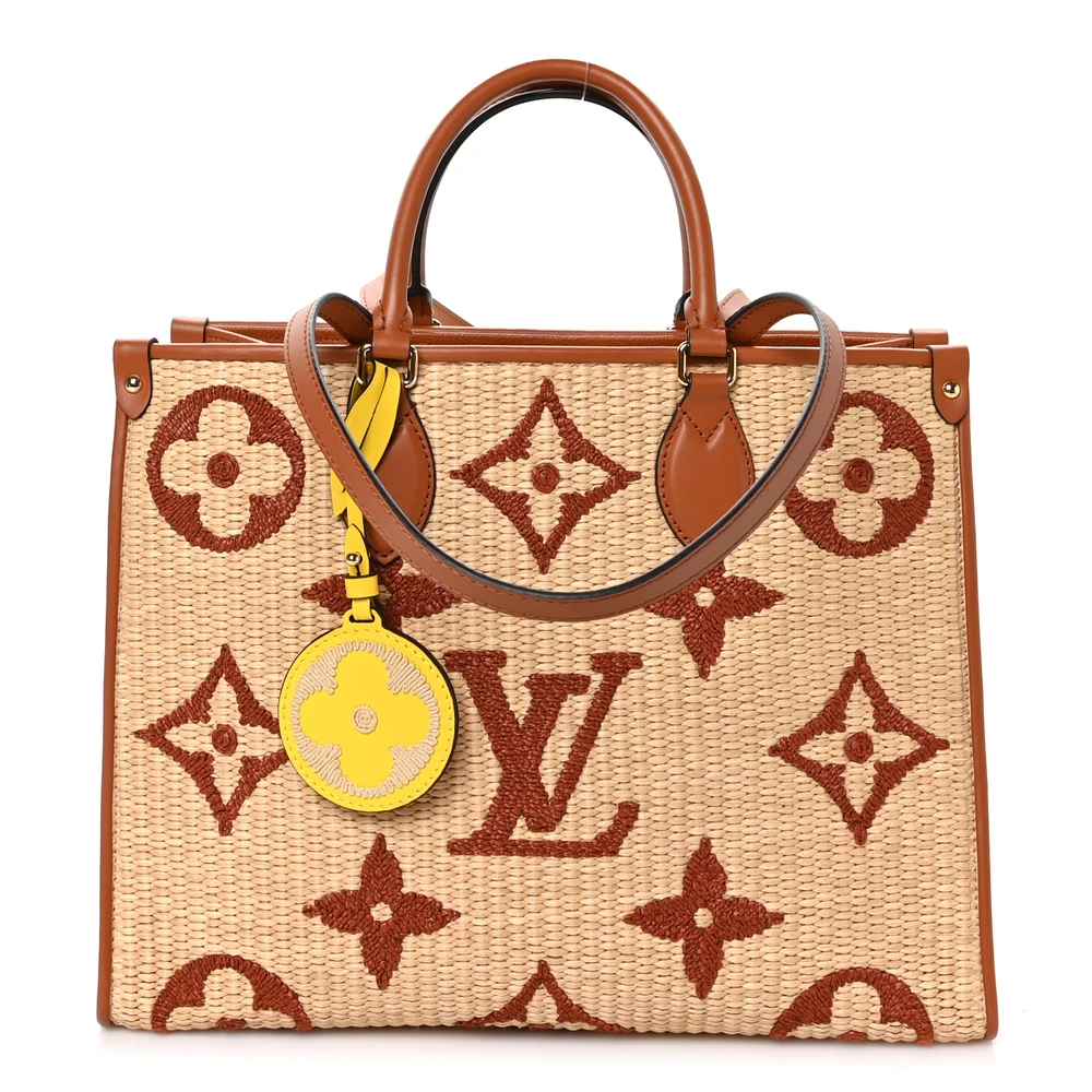 Lushentic Louis Vuitton OnTheGo MM Tan Raffia & Giant Monogram Calfskin Leather Front