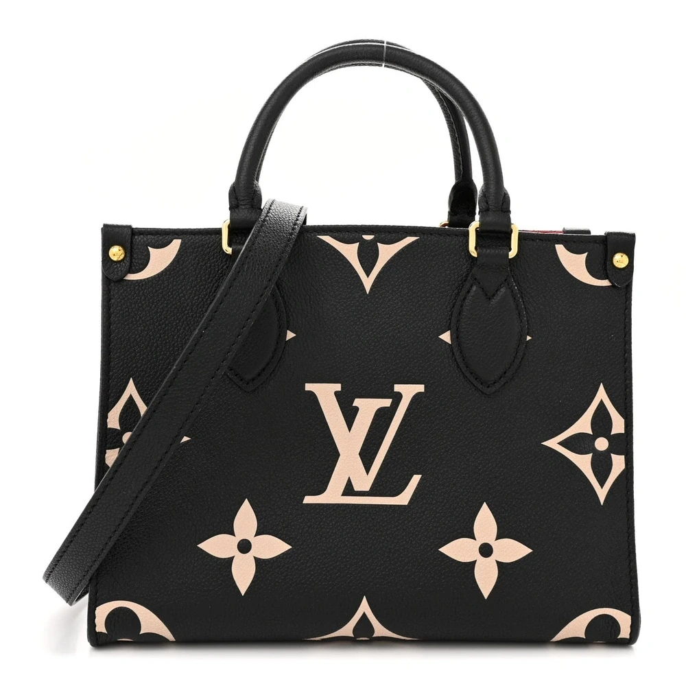 Lushentic Louis Vuitton OnTheGo PM Black_Beige Giant Monogram Empreinte Leather Front