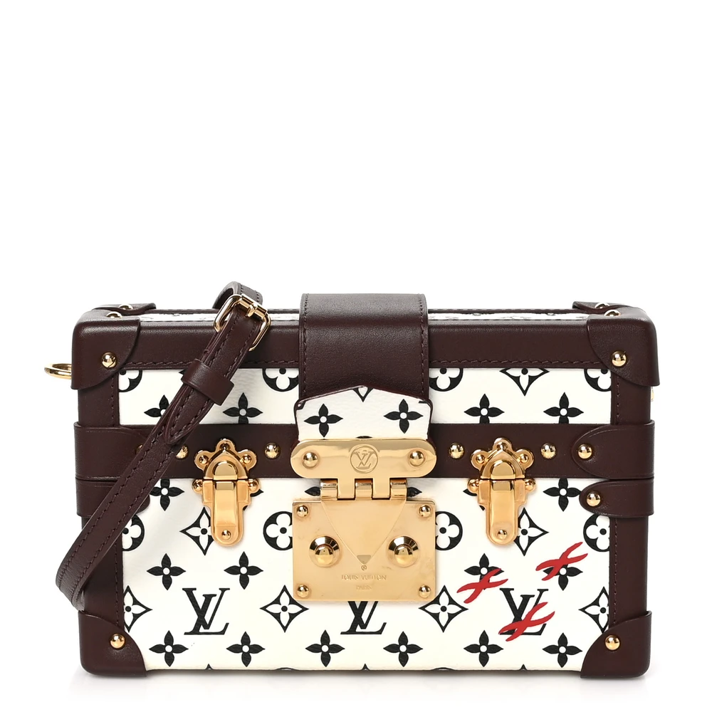 Lushentic Louis Vuitton Petite Malle PM Black_White Monogram Canvas Brass Hardware Front