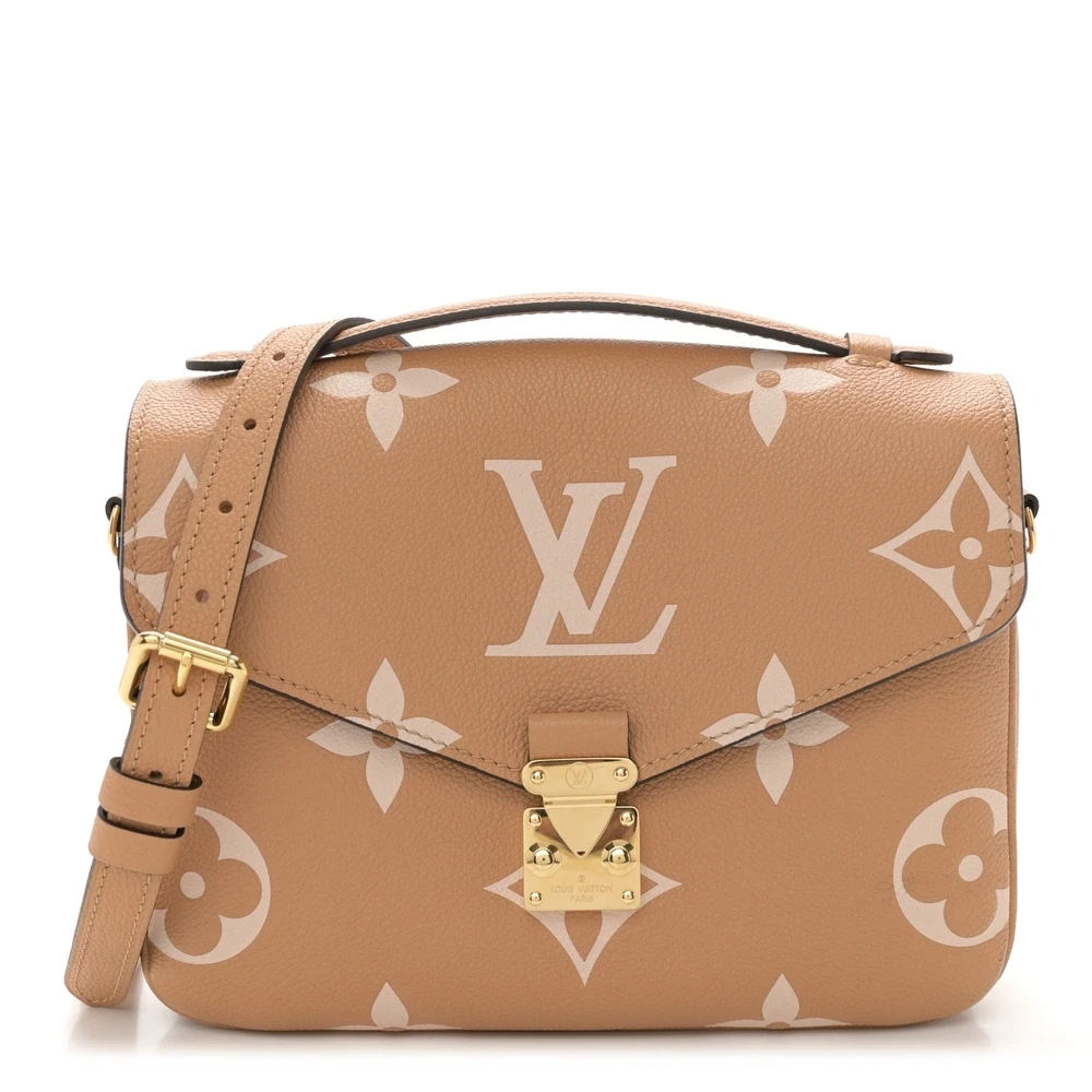 Lushentic Louis Vuitton Pochette Metis PM Arizona Beige Giant Monogram Empreinte Leather Gold Hardware Front