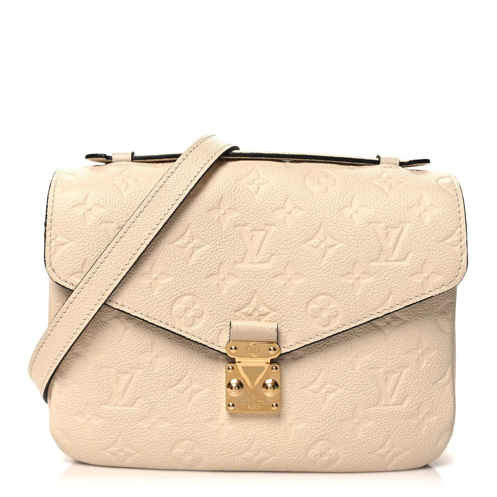 Lushentic Louis Vuitton Pochette Metis PM Creme Monogram Empreinte Leather Brass Hardware Front