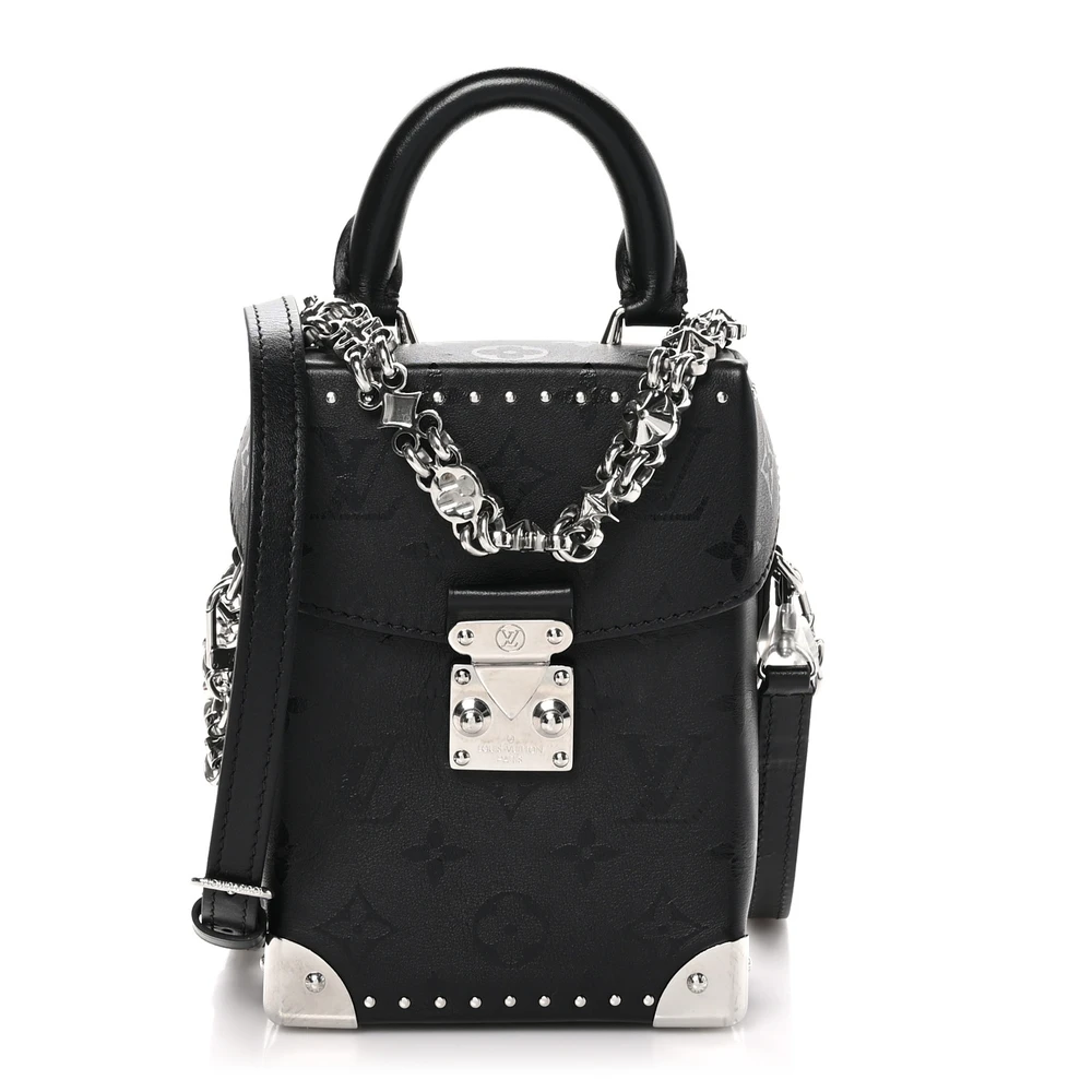 Lushentic Louis Vuitton Print Camera Box PM Black Monogram Calfskin Leather Silver Hardware Front