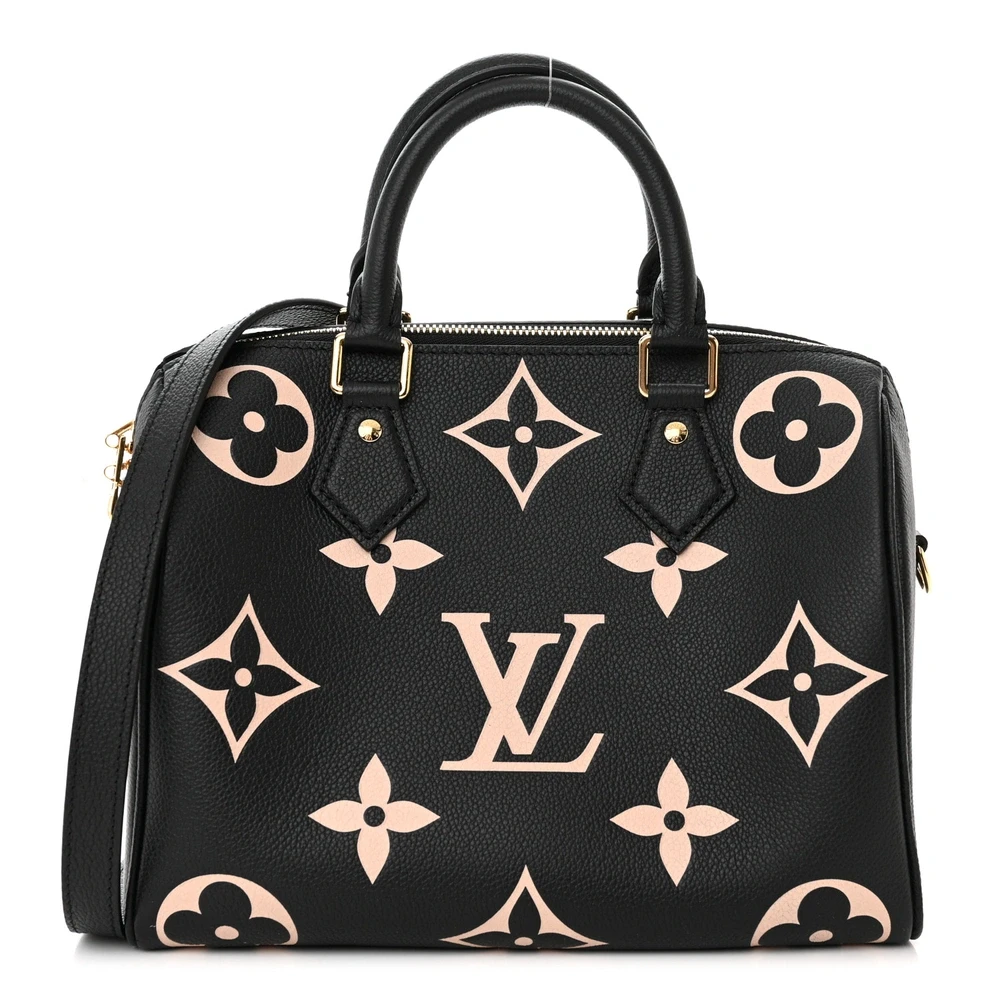 Lushentic Louis Vuitton Speedy Bandouliere 25 Black_Beige Giant Monogram Empreinte Leather Gold Hardware Front