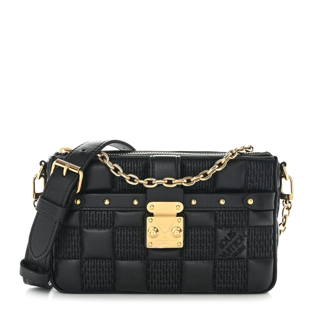 Lushentic Louis Vuitton Troca Pochette Black Damier Quilt Lambskin Leather Gold Hardware Front