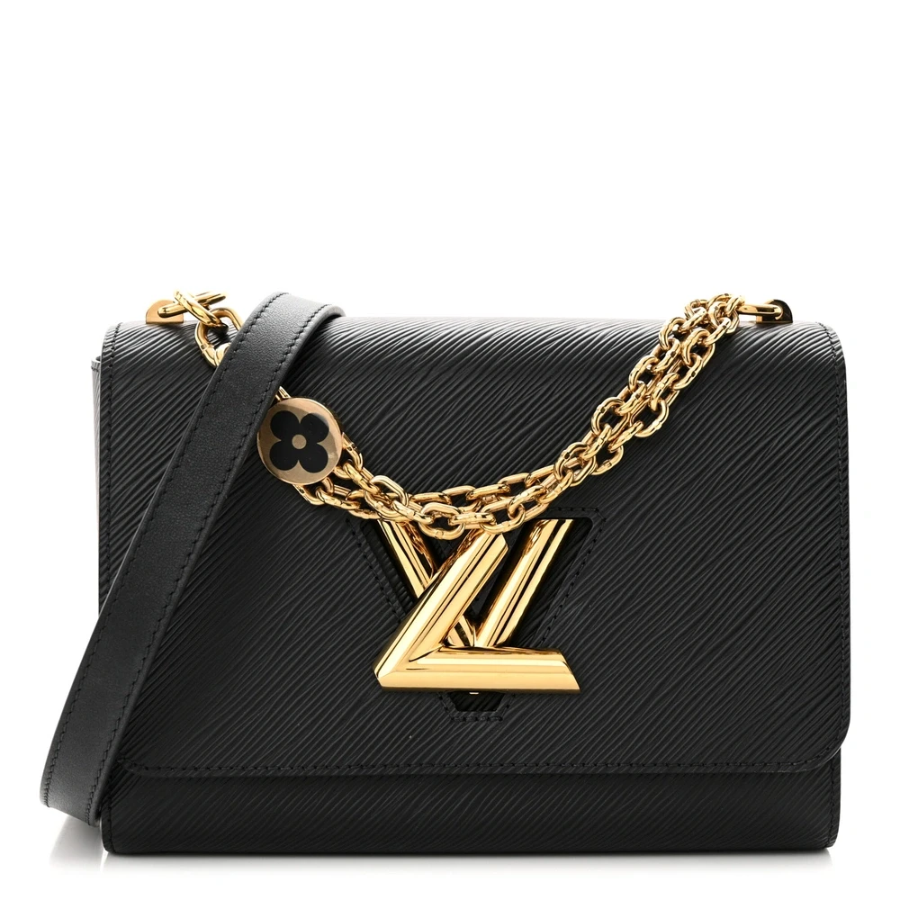 Lushentic Louis Vuitton Twist MM Monogram Flower Chain Shoulder Bag Black Epi Leather Brass Hardware Front