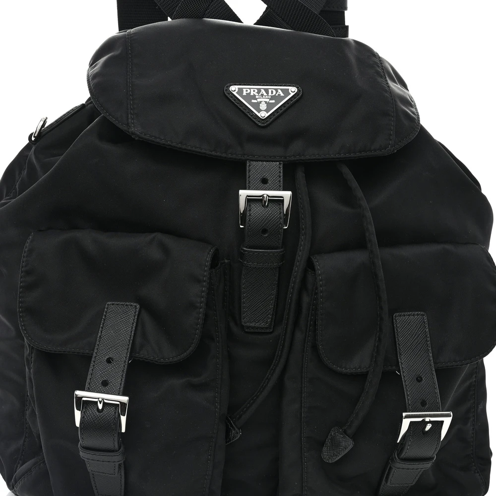 Lushentic Class Medium Backpack - Black Re-Nylon & Saffiano Leather - Image 8