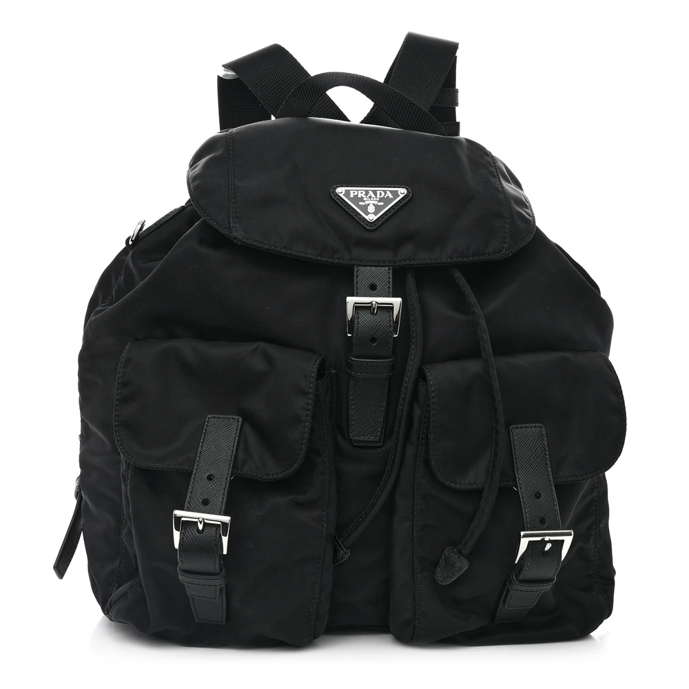 Lushentic Class Medium Backpack - Black Re-Nylon & Saffiano Leather