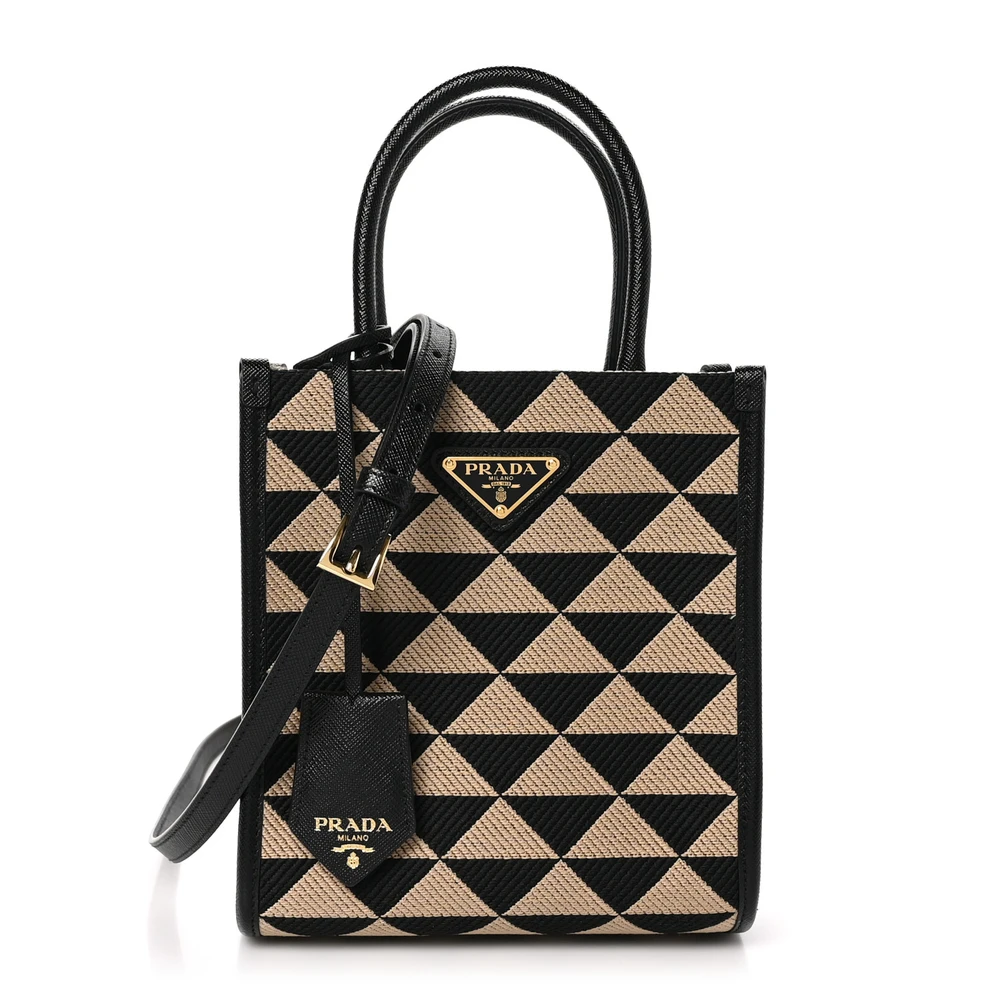 Lushentic Mini Triangolo Tote Bag in Black Corda Jacquard