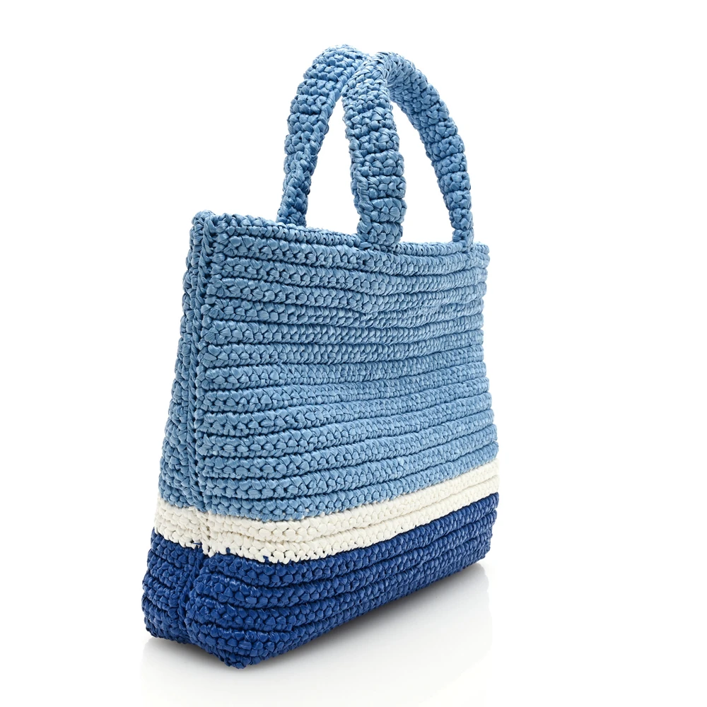 Lushentic Celeste Blue Crochet Tote - Small, Stylish, Raffia Effect - Image 3