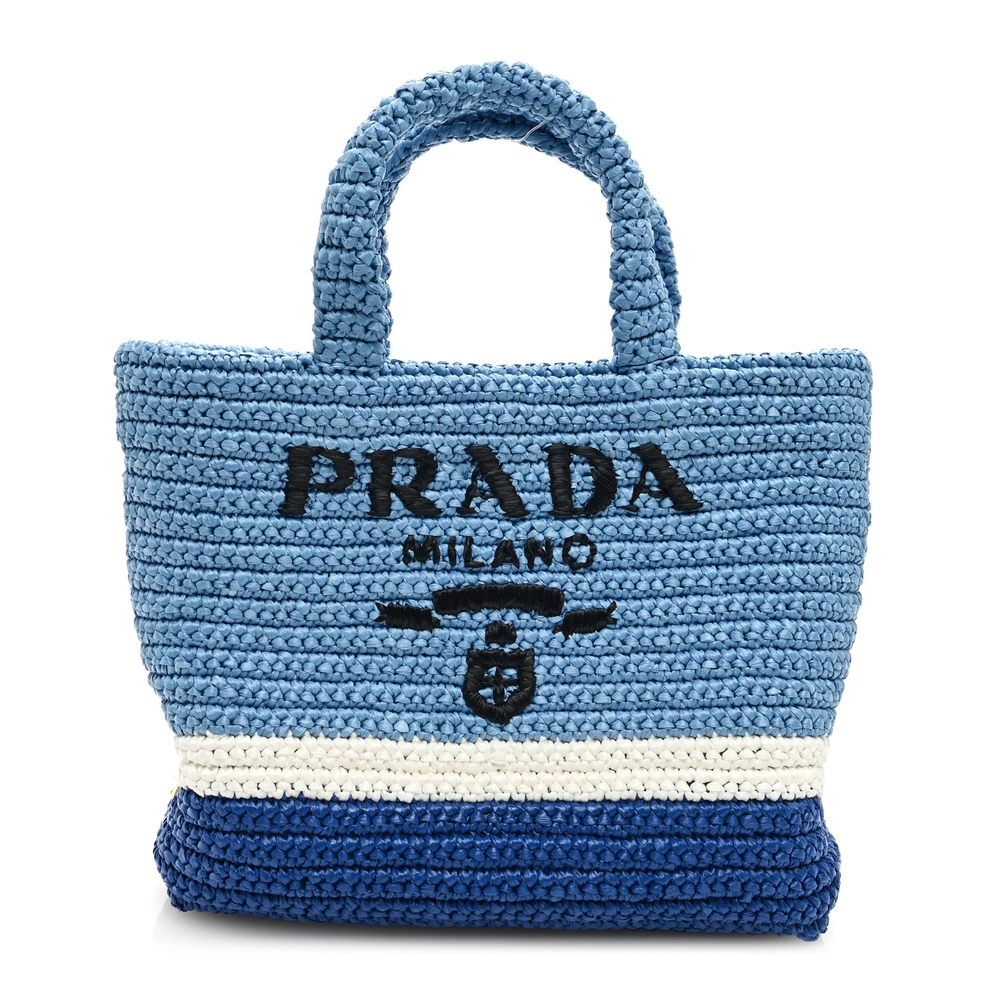 Lushentic Celeste Blue Crochet Tote - Small, Stylish, Raffia Effect