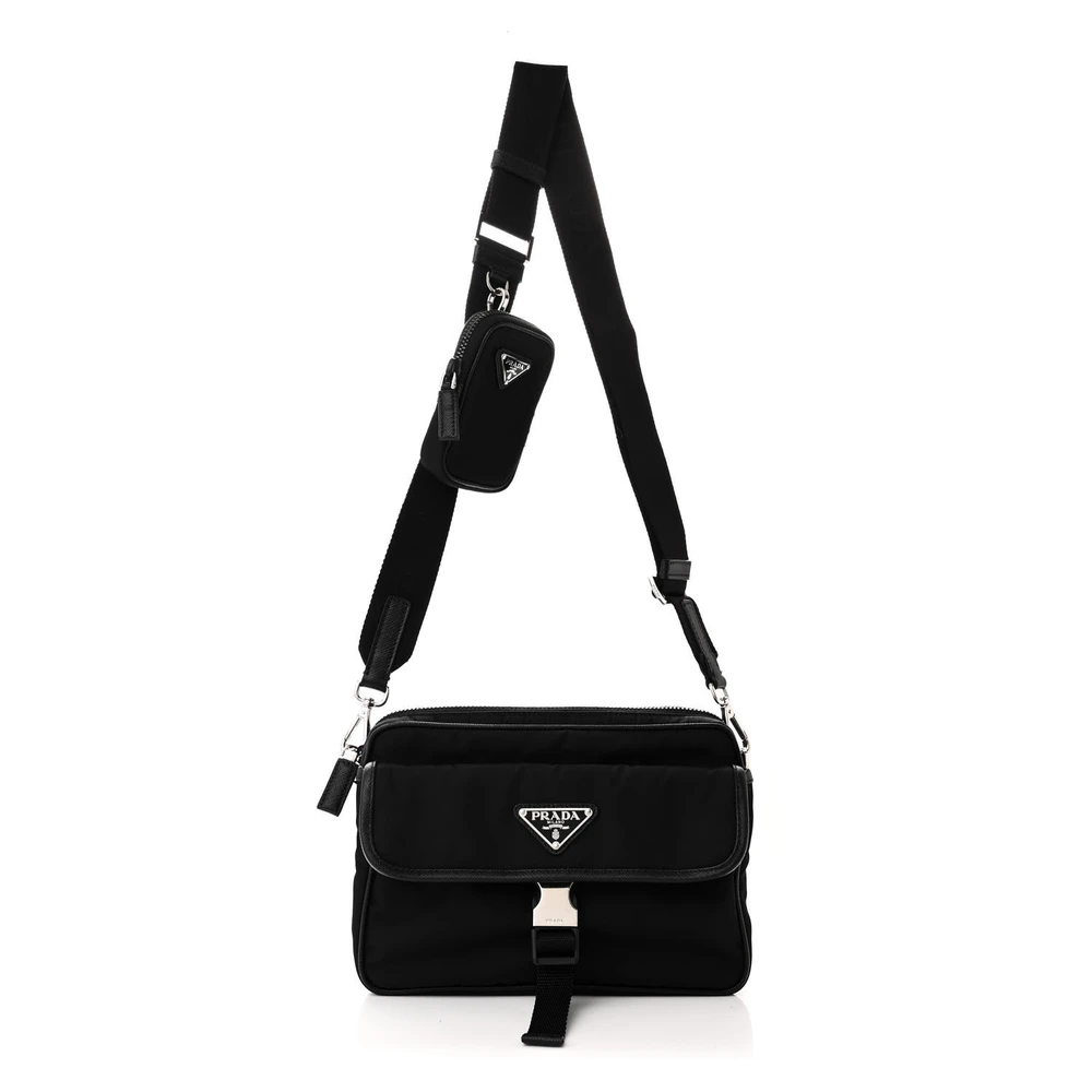 Lushentic Class Small Pocket Snap Buckle Bag in Black Nylon Leather