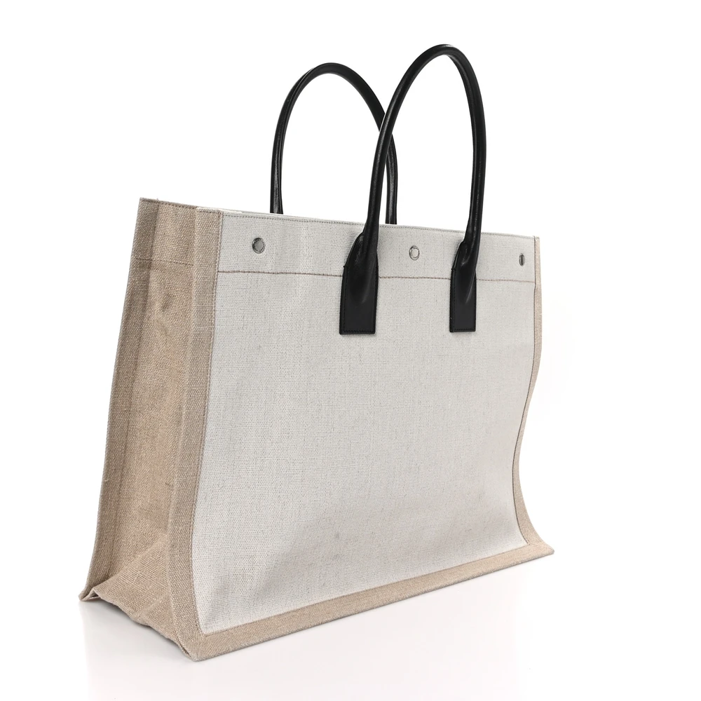 Lushentic Quality Large Rive Gauche Tote – Optic White Linen & Calfskin - Image 3