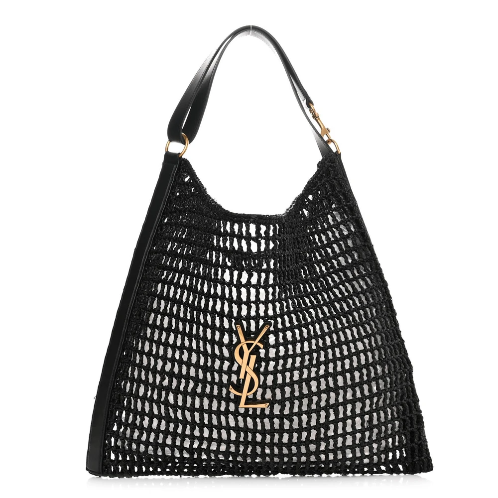 Lushentic Medium Oxalis Shoulder Bag - Black Raffia & Gold Hardware