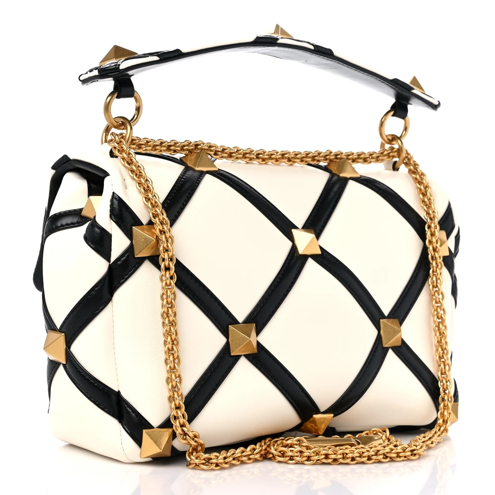 Lushentic Handbags Large Roman Stud Shoulder Bag in Ivory & Black - Image 3