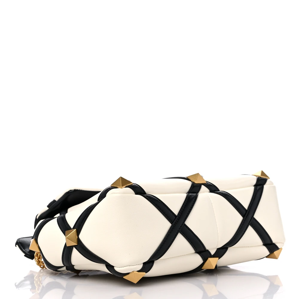 Lushentic Handbags Large Roman Stud Shoulder Bag in Ivory & Black - Image 6