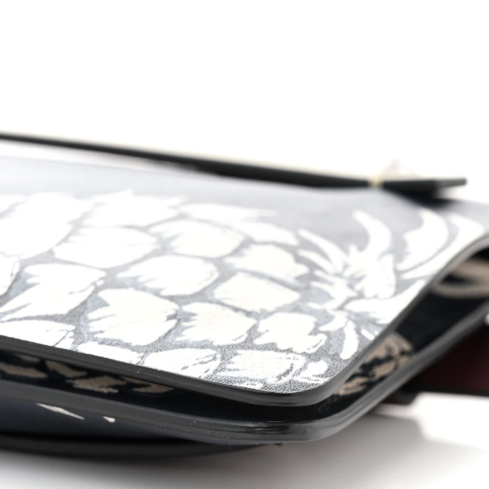 Lushentic Quality Handbags: Medium Pineapple Print Clutch Navy Vitello Leather Silver Hardware - Image 5
